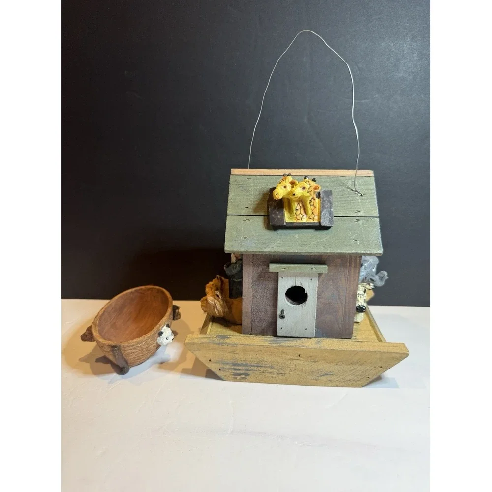 Rustic Noah's Ark Birdhouse & Feeder with Giraffes & Animal Bowl Set 8